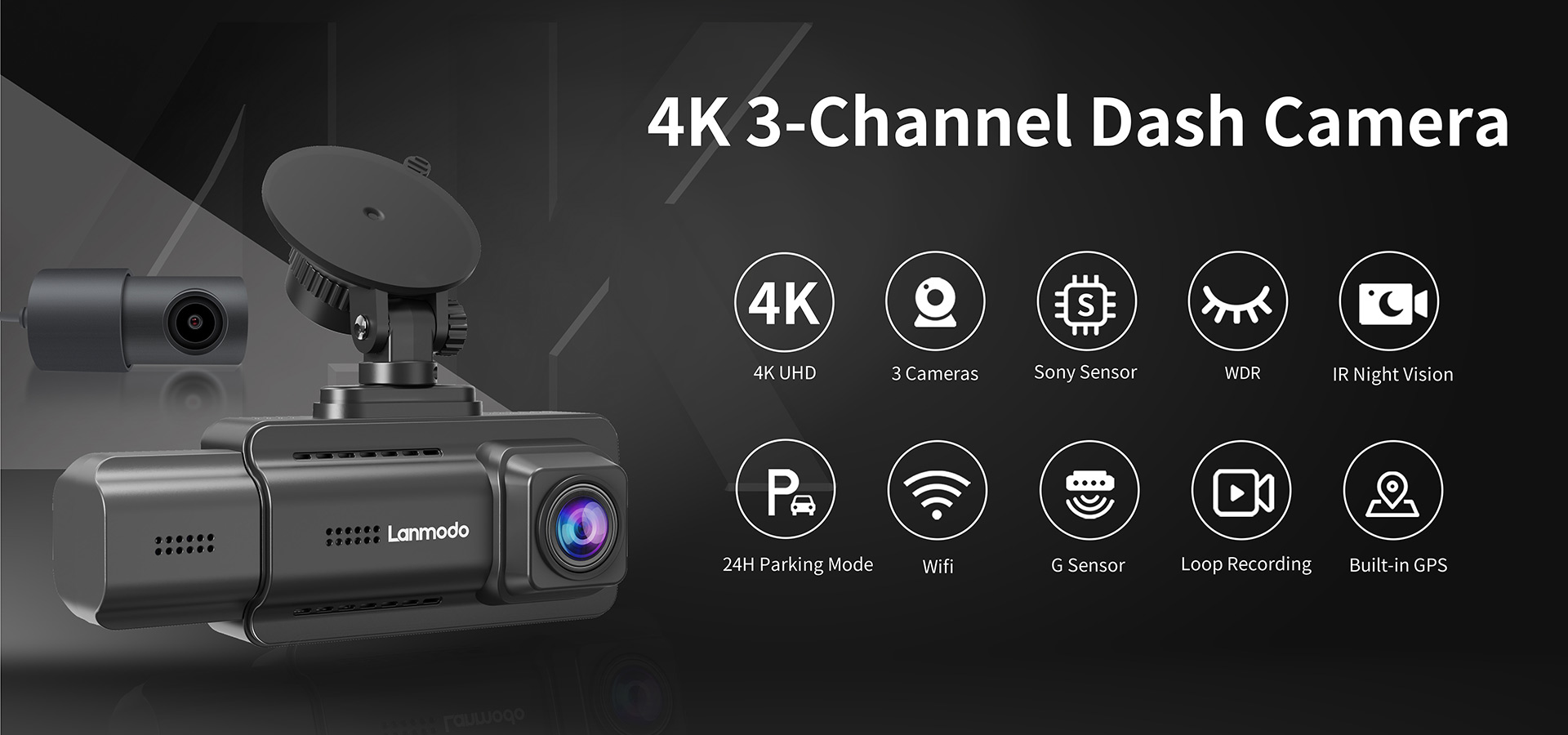 Lanmodo D1 3Channel 4K Dash Camera
